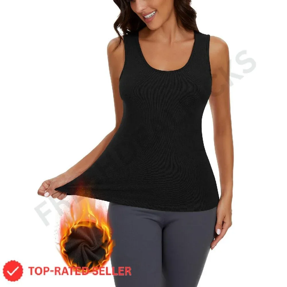 Fleece Lined Thermal Tank Top Sleeveless Warm Base Layer Chic Minimal